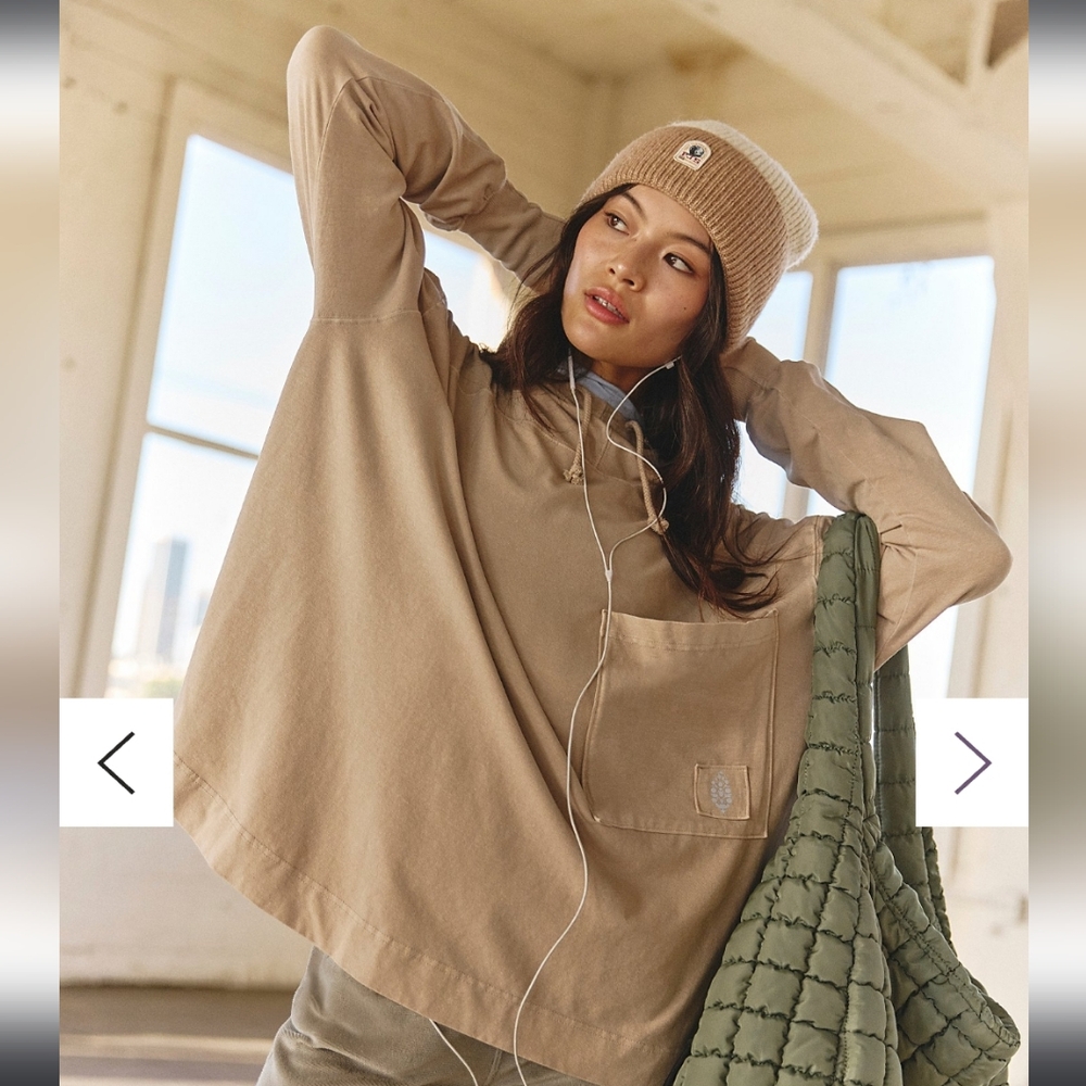 FP Movement by Free People Oversized Tan Pullover with Pocket - Picture 3 of 4